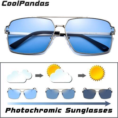 Square Photochromic Sunglasses Men Women Polarized Chameleon Glasses Sun Glasses Blue Yellow Day Night Vision Driving Eyewear
