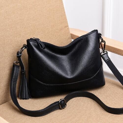 Women Minimalist Shoulder Bags High Quality Genuine Leather Solid Color Messenger Bag With Tassels Double Shoulder Straps 2020