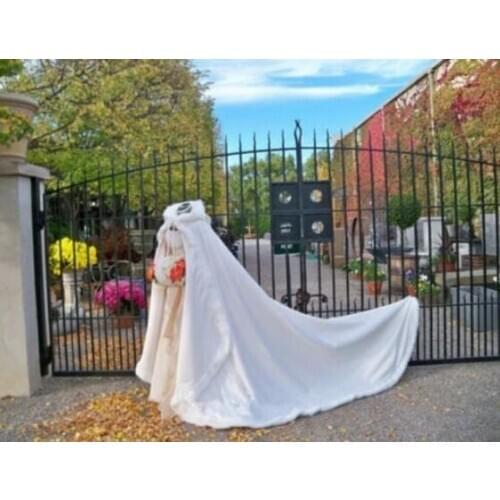 Wedding Cloak Satin winter Hooded Faux Fur Bridal Cloak Jacket Wrap Coat Shawl wedding accessory