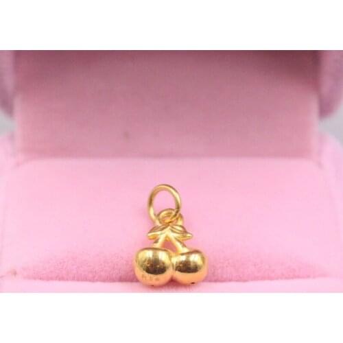 Fine Pure 999 24K Yellow Gold 3D Cherry Pendant Men Women Lucky Gift 0.7g / 13*9mm