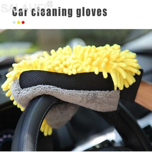 Waterproof Car Wash Microfiber Soft Anti-scratch Gloves Thick Car Cleaning Mitt Wax Detailing Brush Auto Care Double-faced Glove