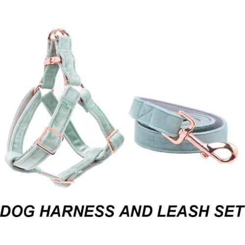 Green Velvet Dog Harness Basic Dog Leash Adjustable Buckle Cotton Fabric for Dog or Cat