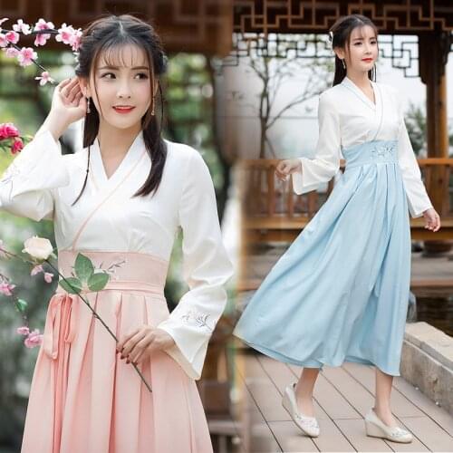 Womens traditional Hanfu womens ancient style daily collar Ru skirt Han element waist length fake two dresses spring