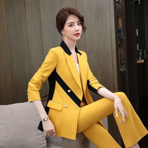 2021 Spring Autumn Women Office Suit Female Solid Long Sleeve Blazer + Wide Leg Trousers 2 Piece Set Lady Casual Loose Set N258