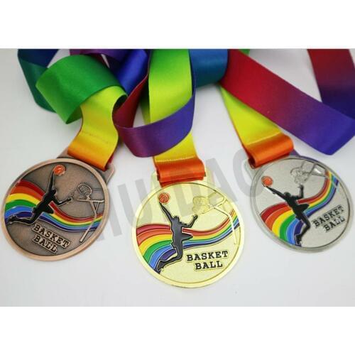 1 Set Basketball Medals with Ribbon 1Set Contain 1pcs Gold Color and 1pcs Silver Color,1pcs Copper Color Medallion Size 70MM