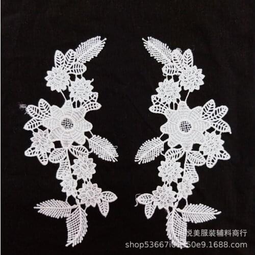 1Pair Fashion Lace Flowers Collar Clothes Beaded Floral Fabric for Evening Dress Handmade Sew on Embroidered Patches Accessories