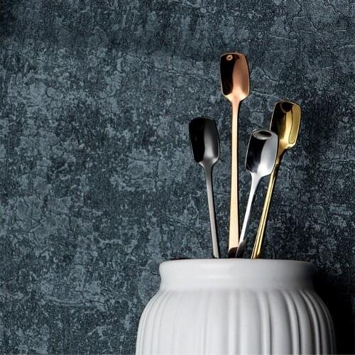 1PCS 304 stainless steel long spoon square head ice spoon creative coffee milk tea stirring spoon mug spoon