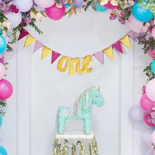 1pcs Glitter ONE Year 1st Birthday Party Garland Boy Girl First Birthday Paper Banner Baby Shower Bunting Flags Party Decoration