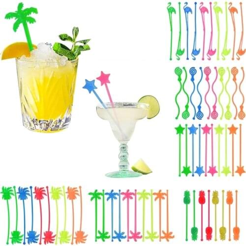 10 Pcs Flamingo Pineapple Star Drink Wine Decor Cocktail Swizzle Sticks Drink Stirrer Hawaiian Beach Party Decor Bar Supplies