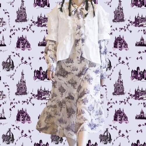 145cm*100cm Polyester satin fabric European designer castle pattern for skirt pants shirt sewing fabric