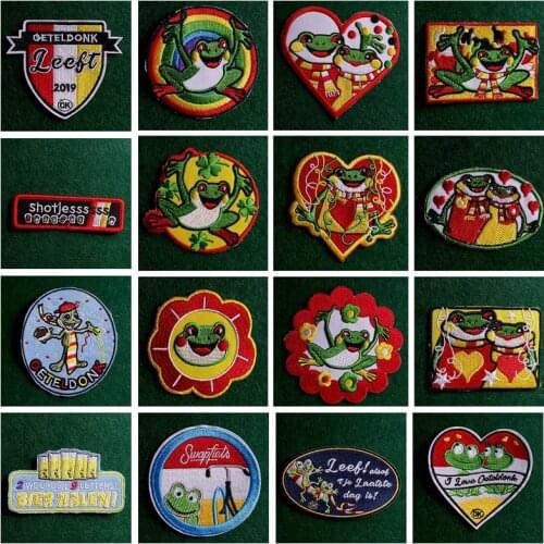 2PCs/Lot Frog Patch Netherland Carnival Oeteldonk Emblem Iron On Embroidered Patches For Clothes Stripe Carnival For Badge Patch