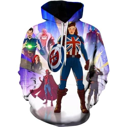 2021 Marvel Anime What If 3D Print Hooded Sweatshirts Men Women Captain Carter Funny Hoodies Casual O-neck Boy Girl Kids Coats