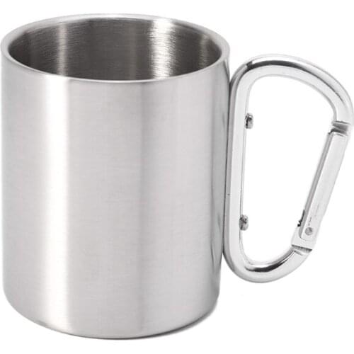 220ml Camping Travel Stainless Steel Cup Carabiner Hook Handle Picnic Water Mug