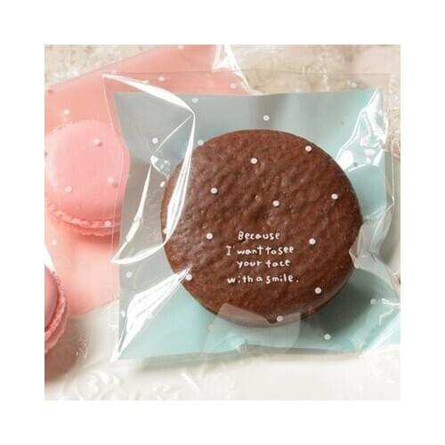 400pcs Pink Blue Dots Clear Cellophane Cookie Bag,Self Adhesive Plastic,For Biscuit Candy Bakery Gift packaging 10x10Cm