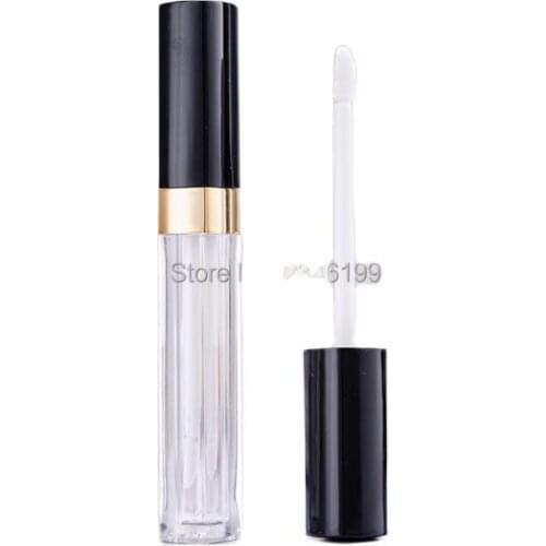 6.5ml Square Lip gloss Tube Black Cap Clear Bottle Empty Lip gloss Container Plastic Lip Gloss Tubes Cosmetic Container 40pcs