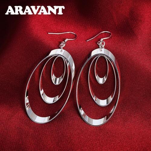 925 Silver Three Circle Drop Earrings For Women Wedding Fashion Jewelry