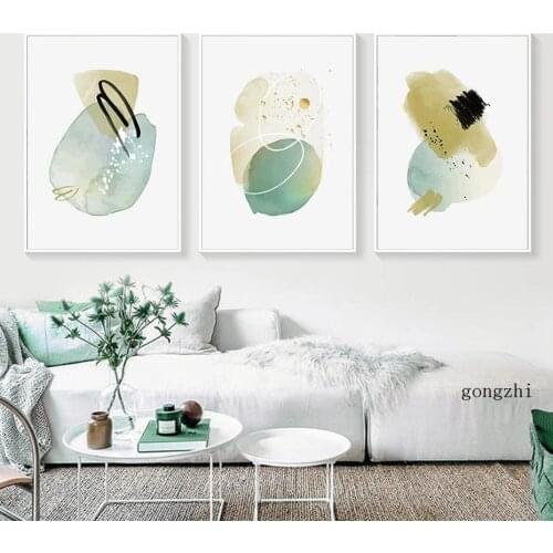 Watercolor Abstract Minimalist Teal and Blue Poster Minimalist Canvas Paintings Prints Wall Art Pictures Living Room Home Decor