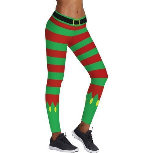Free Shipping Printed Christmas Funny Costume Striped Women Chic Ugly Santa Leggings 3SZ60075