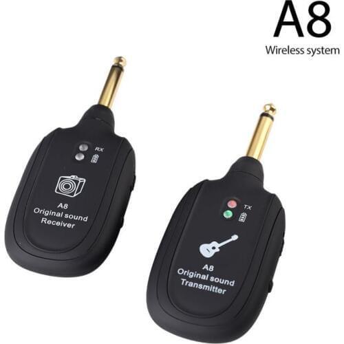 A8 UHF Wireless Guitar System Transmitter Receiver 50M for Electric Bass Guitar Musical Instrument Transceiver USB Rechargeable