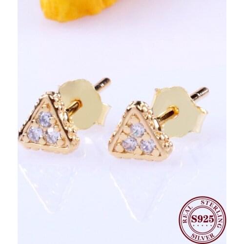 Bewill 925 Sterling Silver Creative Gold-plated Triangular Cubic Zircon Earrings Pure Silver Shining Triangular Earrings
