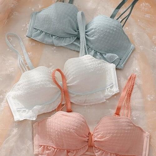 Womens Cotton Bra Sexy Lace Comfort Underwear Fashion Push Up Bra Female Bow Small Bra Underwear Sexy Lingerie Bras For Women