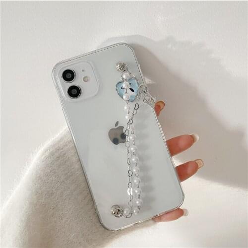 Cute Cow Pendant Pearl Bracelet phone case for iphone 12 12Pro Max 11 11Pro X Xs Max XR SE 7 8 Plus SE2020 Clear soft tpu case