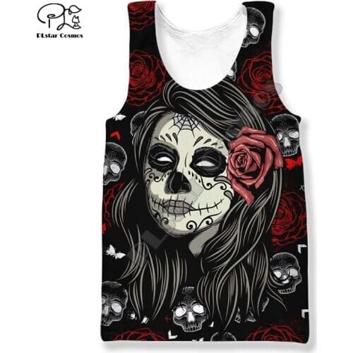 PLstar Cosmos Skull Bone Art Colorful Funny Ghost Streetwear Men/Women 3Dprint Summer Casual Sleeveless TankTop Vest Mans Top 2