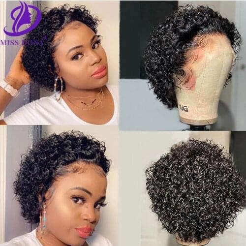 Miss Dona 13x1 Pixie Curl Short Bob Lace Wigs Peruvian Human Hair Lace Bob Wigs For Black Women High Density 180
