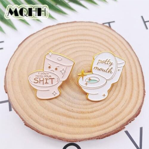 Creative Fun Toilet Enamel Pins Pink White Smiley Toilet Alloy Brooch Badge Clothes Accessories Cartoon Jewelry Gift For Friends