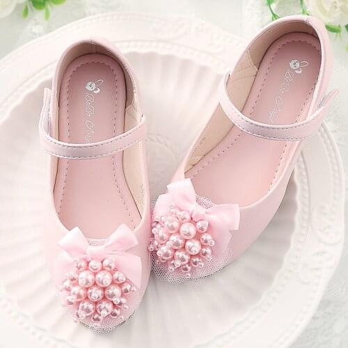 Girls Leather Shoes Flower pearl solid color single shoes fashion sequins Baby Girl shoes Spring casual sneakers STX007