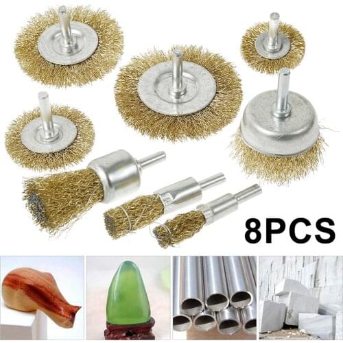 8pcs/set Brass Brush Wire Wheels Brushes Drill Rotary Tools Engraver Grinder Polishing Metal Rust Removal Brush Set Tools Brush