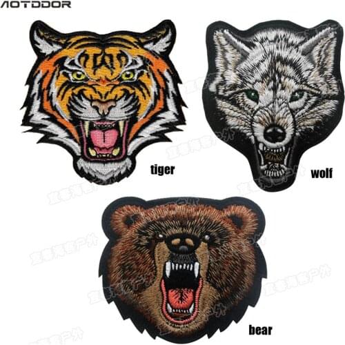 Tiger Bear Wolf Animal Military Patches for clothes stickers HOT SALE Tactical Combat Emblem Applique Embroidered Badges