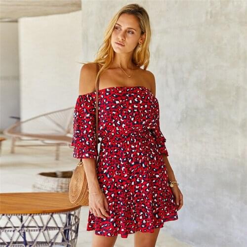 New 2021 Sexy Ladies Leopard Off The Shoulder Dress Women Elegant Slash Neck Spring Summer Above Knee Dress Female