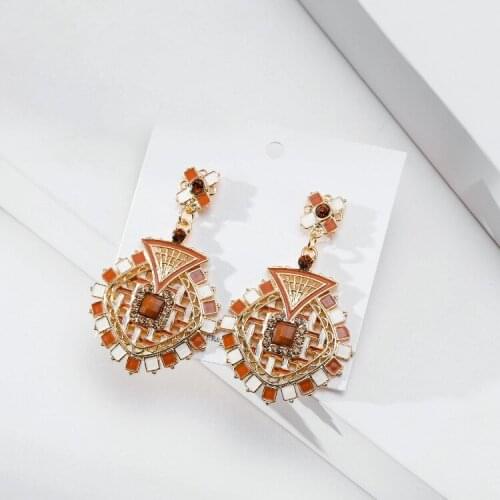 ORNAPEADIA New Style Geometric Inverted Triangle Drop Oil Hand-painted Earrings Female Crystal Personality Retro Earrings