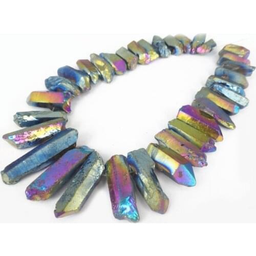 15.5inch/strand Big Crystal Pillar Finish Rainbow Color Crystal Point Pendant Wholesale Mystic Titanium Necklace Craft Supplier