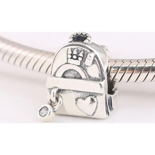 Authentic S925 Silver Adventure Bag With Crystal Bead Charm fit Lady Bracelet Bangle DIY Jewelry