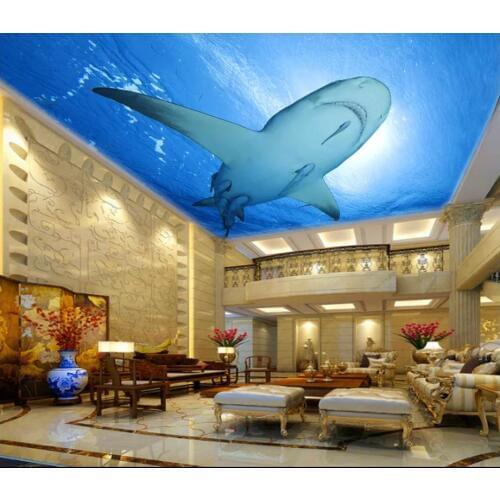 Custom photo wallpaper 3d ceiling murals wallpaper Underwater world shark zenith ceiling mural background wall papers home decor