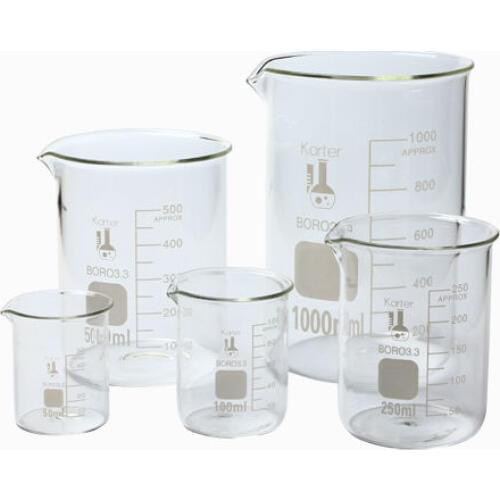 Glass Beaker 3.3 Borosilicate Lab Glassware Low Form 5 Piece 50,100, 250, 500,&1000ml Clear