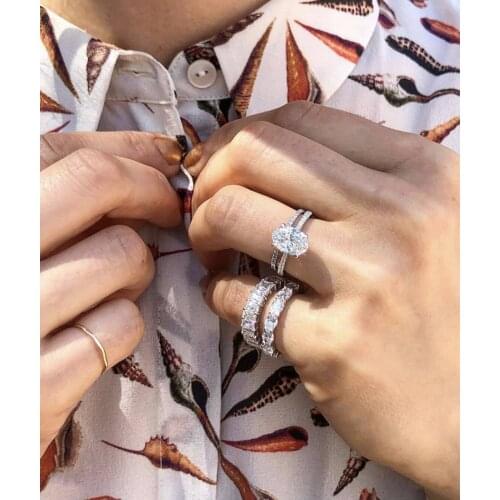 Solid 100% 925 Sterling Silver Created Diamond Rings for Women Simple Solitaire Oval Diamond Ring gemstone Jewelry