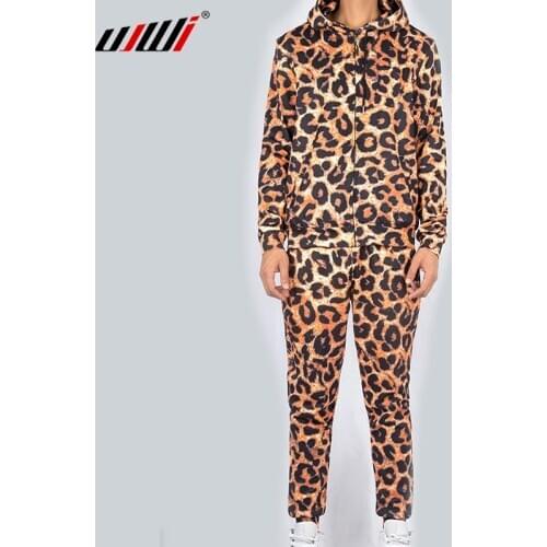UJWI Winter Leopard 3d prin Fashion Sweatshirt And Pants Men Couple wear Funny Breathable Fitness Hoodie + trousers Combo Suit