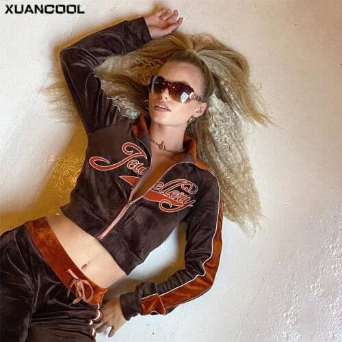 XUANSHOW Women Tracksuit Embroidery Letters Velvet 2 Piece Outfit Sweatshirt+Wide Leg Pants Sweatpants Matching Set Streetwear