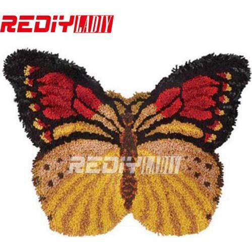 DIY Latch Hook Rug Kits Unfinished Crocheting Tapestry Yarn Needlework Cushion Sets for Embroidery Carpet Colorful Butterfly Mat