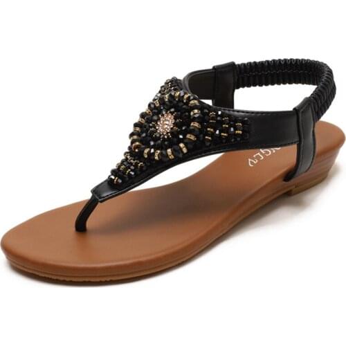 Sandal female wedge heels 2021 new summer flip-toe rhinestone fairy style simple beach resort Roman shoes
