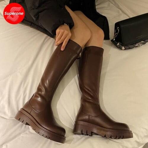 Superone Women Knee Boots Fashion Platform High Heel Winter Shoes Woman Warm Buckle Long Boot Office Lady Footwear Size 34-43