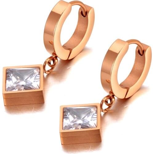 Bling Style 316L Stainless Steel Square CZ Crystal Hoop Earrings Trendy Rhinestone Earrings Jewelry For Women E20157
