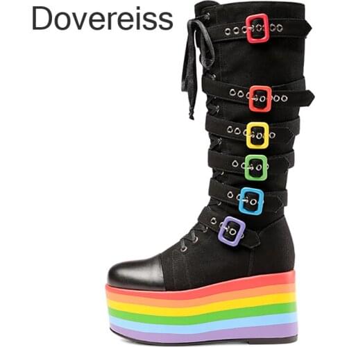 Dovereiss Fashion Female Boots Winter Sexy Elegant Zipper Jeans Boots Waterproof Buckle Genuine Leather Knee High Boots 42 43