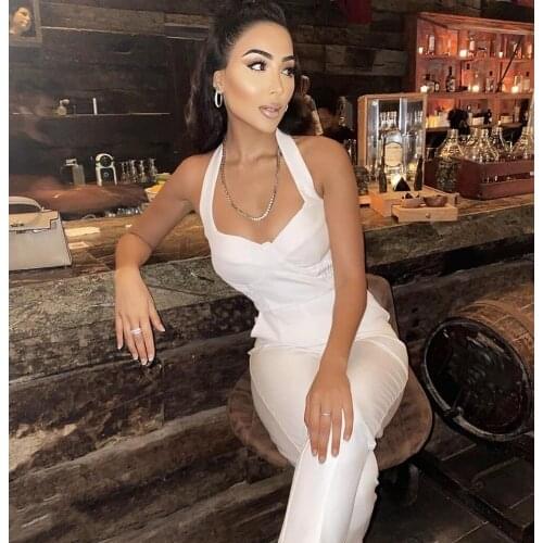 New High Street Summer Fashion Sexy Backless Halter Black White Bodycon Women Jumpsuit 2021 Celebrity Designer Fashion Rompers