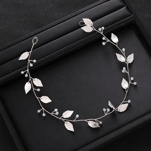Handmade Silver Color Leaf Wedding Hair Band Crystal Bride Headband Bridesmaid Headdress Bride Girl Hair Accessories Tiara