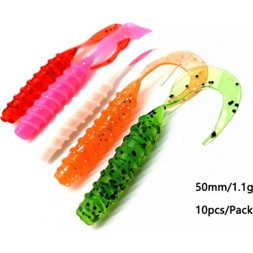 10pcs/Pack Grub Worm Lures Swimming Mullet Bait 50mm/1.1g Single Tail Rubber Silica Bait Fishing Tackle Bass Perch Wholesale