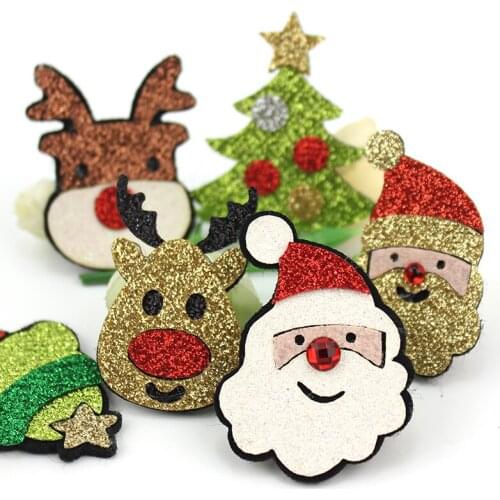 18Pcs Cartoon Christmas Tree Deer Santa Claus Felt Appliques DIY Festival Crafts Decoration Headwear Accessories